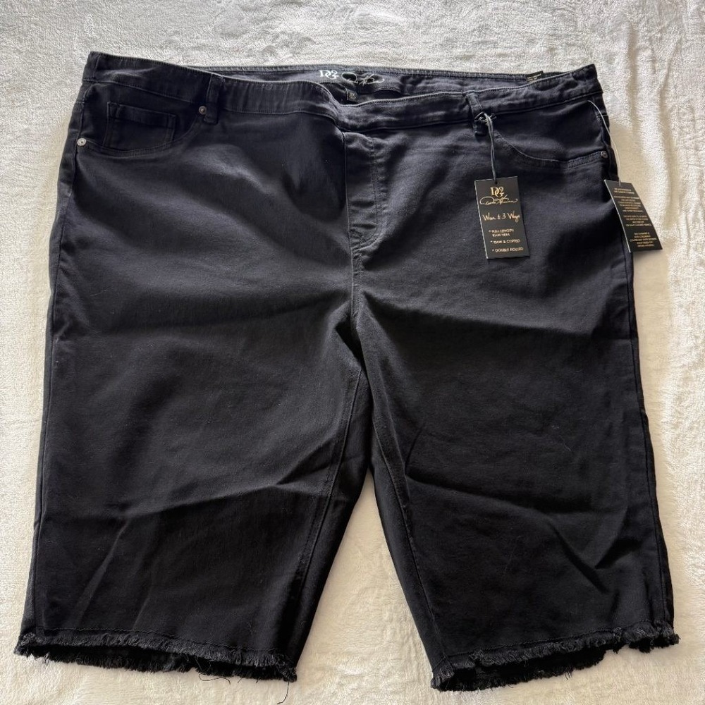 DG2 Diane Gilman Black Bermuda Denim Shorts Raw Frayed Hem Plus Size 3X NWT